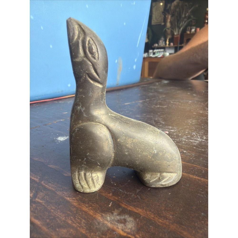 VINTAGE SOLID BRASS SEAL FIGURE PAPERWEIGHT FIGURINE BY ACTION